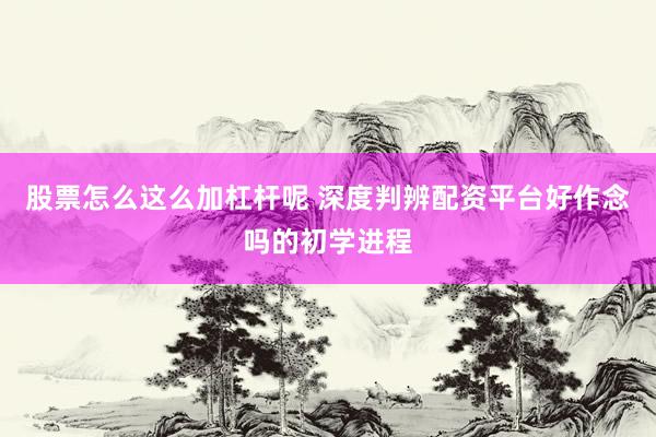 股票怎么这么加杠杆呢 深度判辨配资平台好作念吗的初学进程