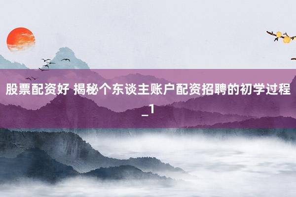 股票配资好 揭秘个东谈主账户配资招聘的初学过程_1
