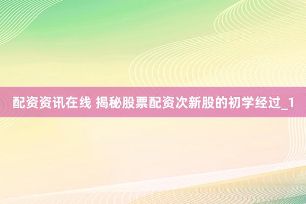 配资资讯在线 揭秘股票配资次新股的初学经过_1