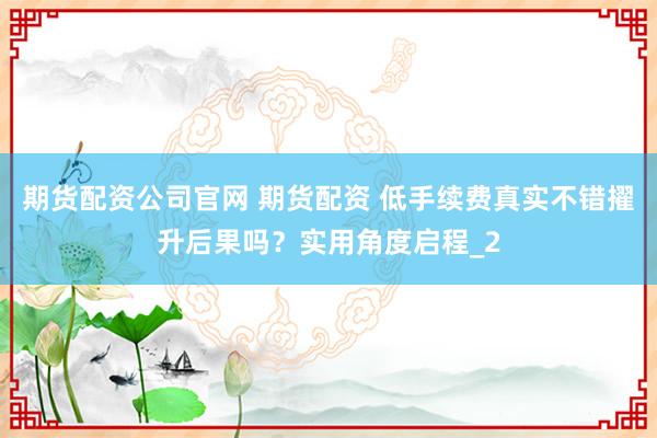 期货配资公司官网 期货配资 低手续费真实不错擢升后果吗？实用角度启程_2