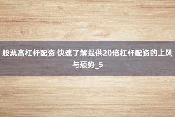 股票高杠杆配资 快速了解提供20倍杠杆配资的上风与颓势_5