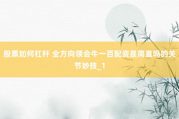 股票如何杠杆 全方向领会牛一百配资是简直吗的关节妙技_1