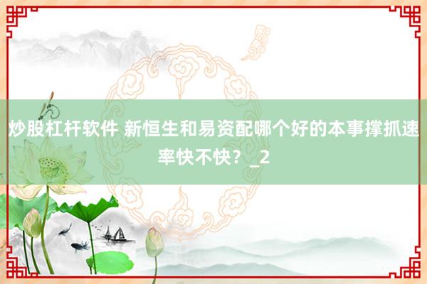 炒股杠杆软件 新恒生和易资配哪个好的本事撑抓速率快不快？_2