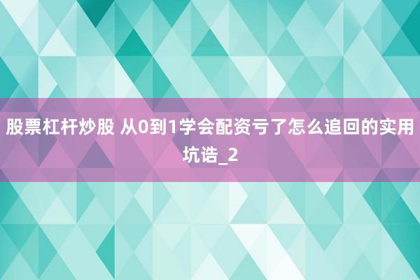 股票杠杆炒股 从0到1学会配资亏了怎么追回的实用坑诰_2