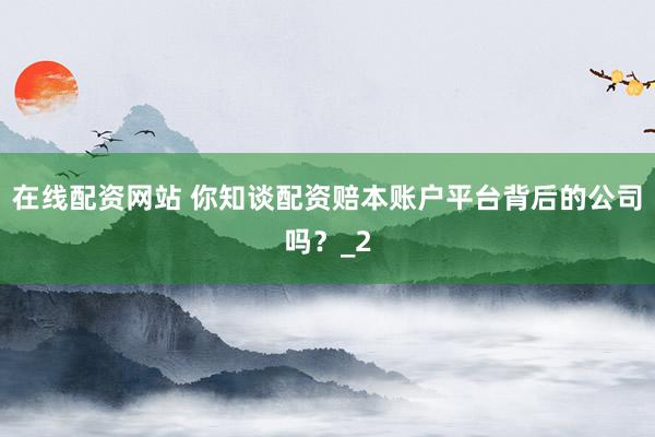 在线配资网站 你知谈配资赔本账户平台背后的公司吗？_2