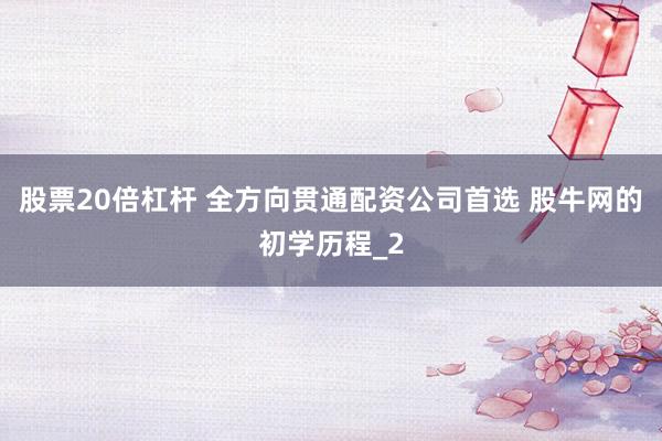 股票20倍杠杆 全方向贯通配资公司首选 股牛网的初学历程_2