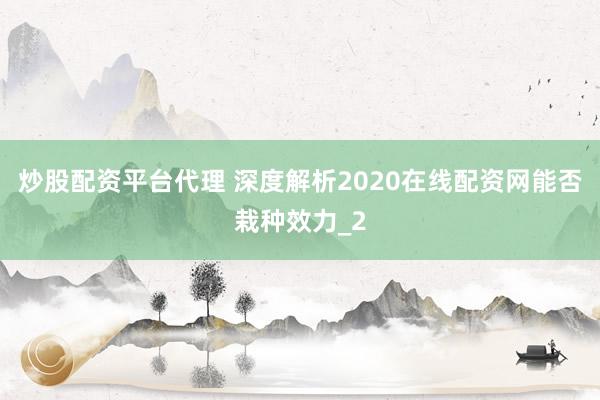 炒股配资平台代理 深度解析2020在线配资网能否栽种效力_2
