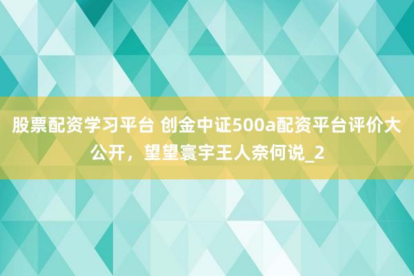 股票配资学习平台 创金中证500a配资平台评价大公开，望望寰宇王人奈何说_2