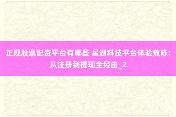 正规股票配资平台有哪些 星湖科技平台体验敷陈：从注册到提现全经由_2