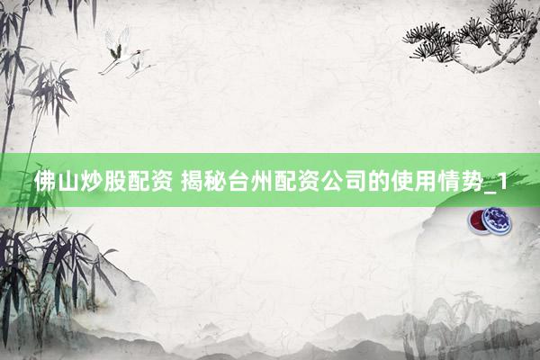 佛山炒股配资 揭秘台州配资公司的使用情势_1