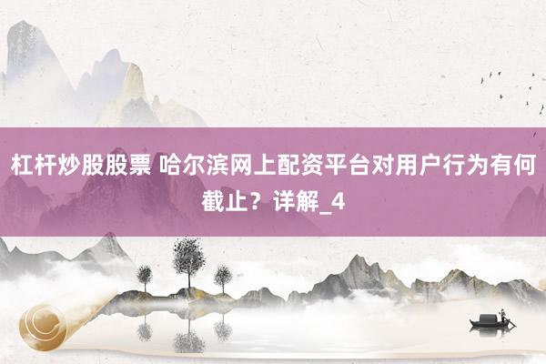 杠杆炒股股票 哈尔滨网上配资平台对用户行为有何截止？详解_4