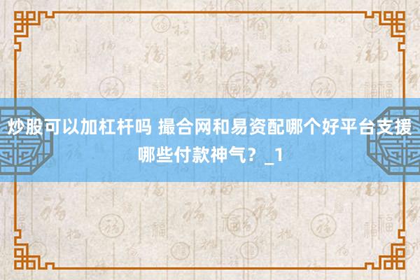 炒股可以加杠杆吗 撮合网和易资配哪个好平台支援哪些付款神气？_1