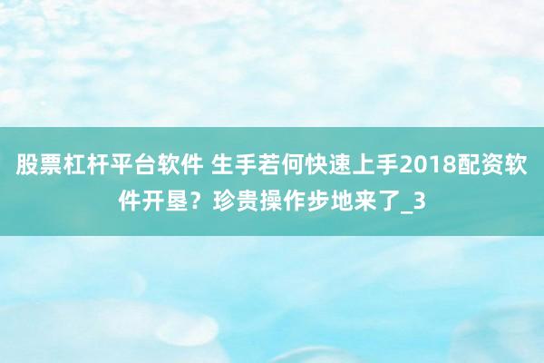 股票杠杆平台软件 生手若何快速上手2018配资软件开垦？珍贵操作步地来了_3