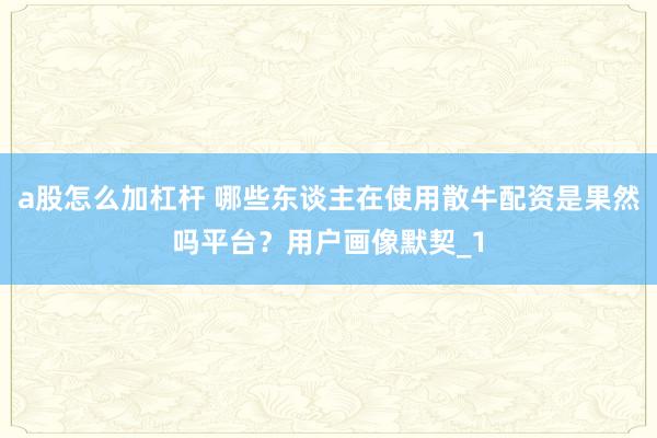 a股怎么加杠杆 哪些东谈主在使用散牛配资是果然吗平台？用户画像默契_1