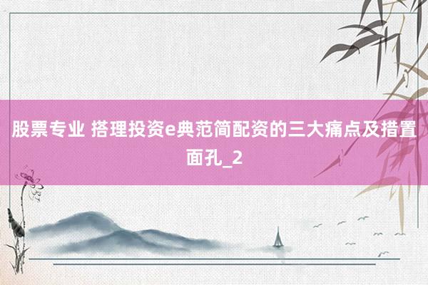 股票专业 搭理投资e典范简配资的三大痛点及措置面孔_2