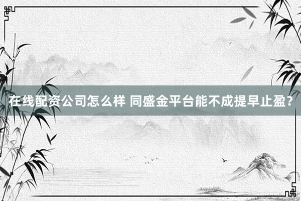 在线配资公司怎么样 同盛金平台能不成提早止盈？