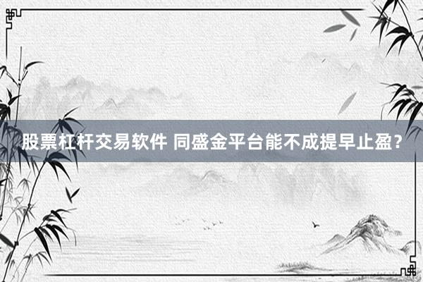 股票杠杆交易软件 同盛金平台能不成提早止盈？