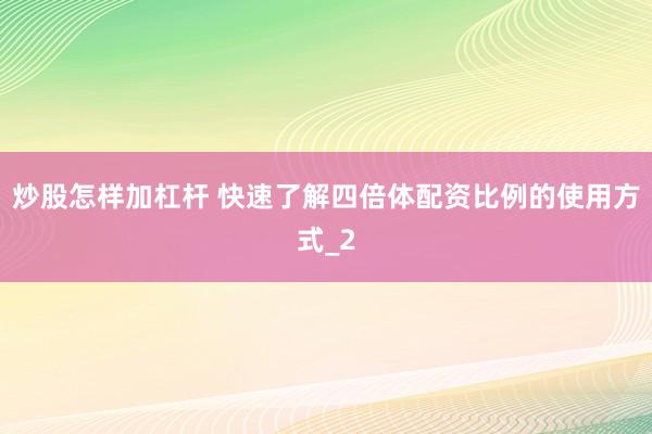 炒股怎样加杠杆 快速了解四倍体配资比例的使用方式_2