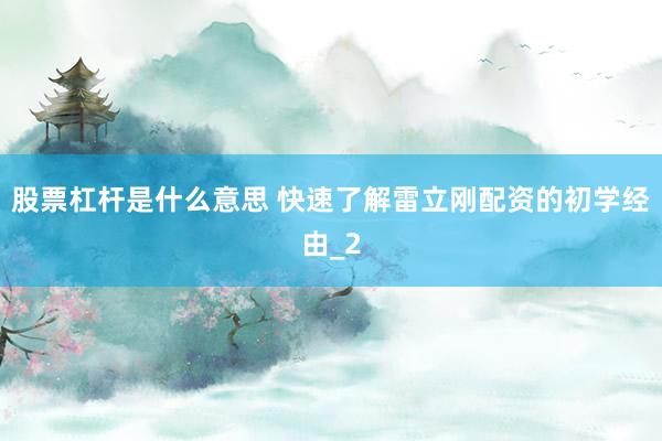 股票杠杆是什么意思 快速了解雷立刚配资的初学经由_2