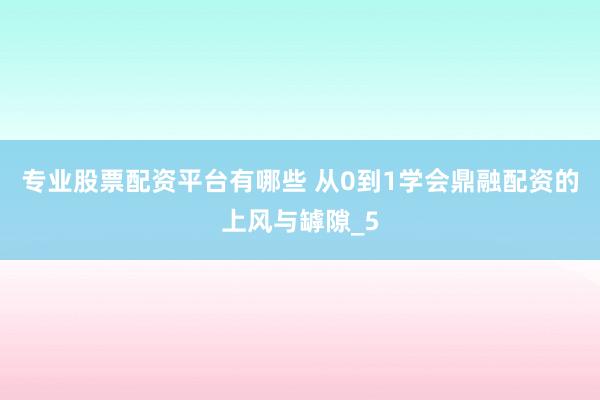 专业股票配资平台有哪些 从0到1学会鼎融配资的上风与罅隙_5