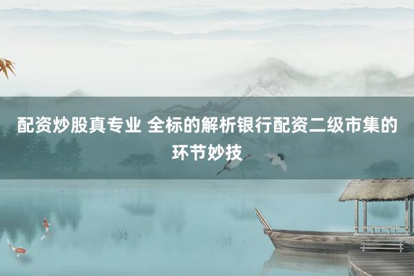 配资炒股真专业 全标的解析银行配资二级市集的环节妙技
