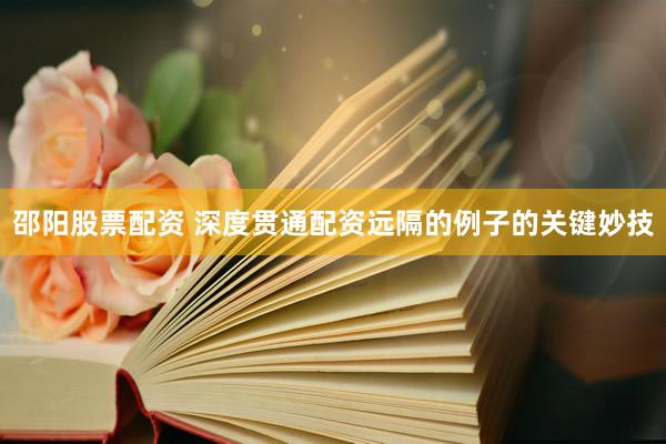 邵阳股票配资 深度贯通配资远隔的例子的关键妙技