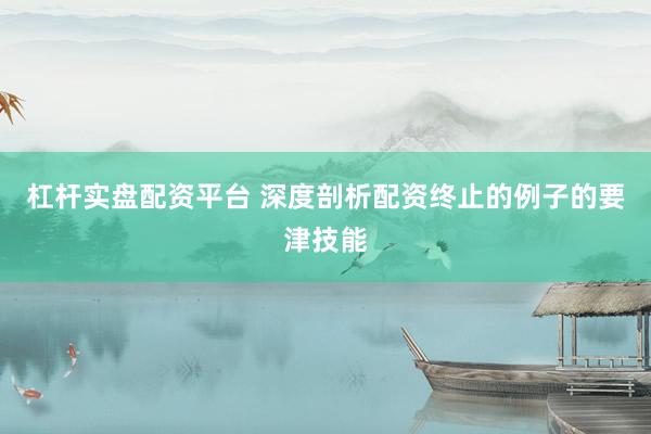 杠杆实盘配资平台 深度剖析配资终止的例子的要津技能