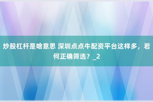 炒股杠杆是啥意思 深圳点点牛配资平台这样多，若何正确筛选？_2