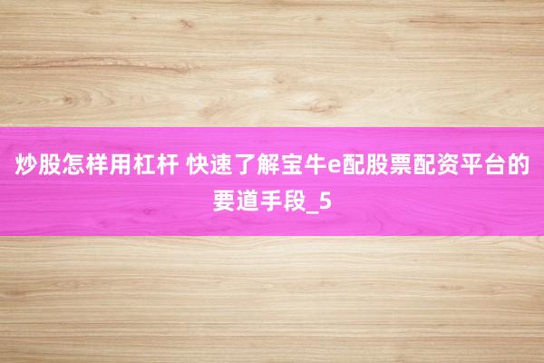 炒股怎样用杠杆 快速了解宝牛e配股票配资平台的要道手段_5