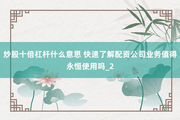 炒股十倍杠杆什么意思 快速了解配资公司业务值得永恒使用吗_2