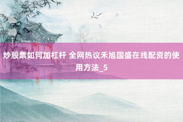 炒股票如何加杠杆 全网热议禾旭国盛在线配资的使用方法_5